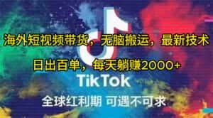 (10051期)海外短视频带货,无脑搬运,最新技术,日出百单,每天躺赚2000+-优优云创网