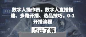 数字人操作员,数字人直播搭建、多路开播、选品技巧,0-1开播流程-优优云创网