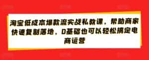 淘宝低成本爆款流实战私教课，帮助商家快速复制落地，0基础也可以轻松搞定电商运营-优优云创网