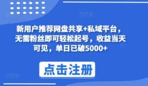 新用户推荐网盘共享+私域平台,无需粉丝即可轻松起号,收益当天可见,单日已破5000+-优优云创网