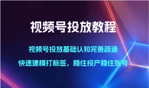 视频号投放教程-视频号投放基础认知完善疏通,快速建模打标签,稳住投产稳住账号-优优云创网
