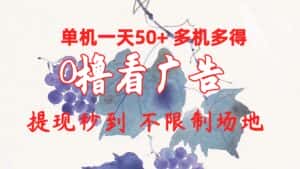 （10241期）0撸看广告 单机一天50+多机多得 提现秒到 不限制场地操作-优优云创网