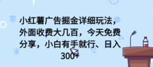 小红薯广告掘金详细玩法,外面收费大几百,小白有手就行,日入300+-优优云创网
