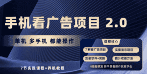 手机看广告项目2.0,单机收益30-50,提现秒到账-优优云创网