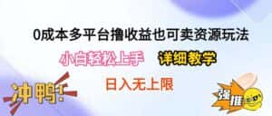 （10293期）0成本多平台撸收益也可卖资源玩法，小白轻松上手。详细教学日入500+附资源-优优云创网