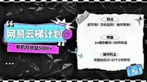 （10389期）2024网易云云梯计划 单机日300+ 无脑月入5000+-优优云创网