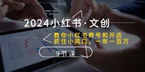 (10440期)2024小红书·文创:教你小红书养号和开店、抓住小风口 一年一百万 (9节课)-优优云创网