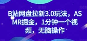 B站网盘拉新3.0玩法,ASMR掘金,1分钟一个视频,无脑操作-优优云创网