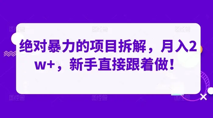 绝对暴力的项目拆解，月入 2w+，新手直接跟着做【揭秘】-优优云创网