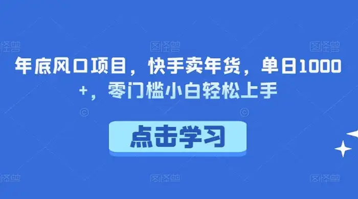 年底风口项目，快手卖年货，单日 1000+，零门槛小白轻松上手-优优云创网