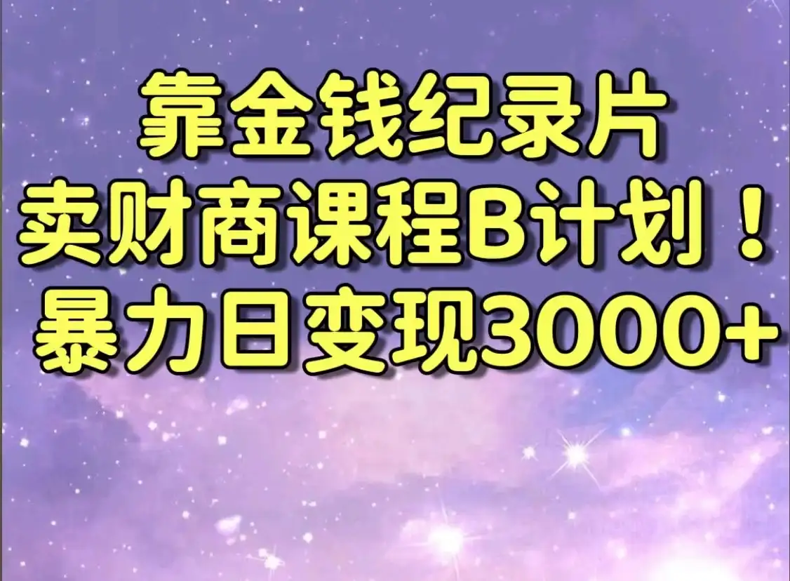 靠金钱纪录片卖财商课程，暴力日变现3000+，喂饭级干货教学！！-优优云创网