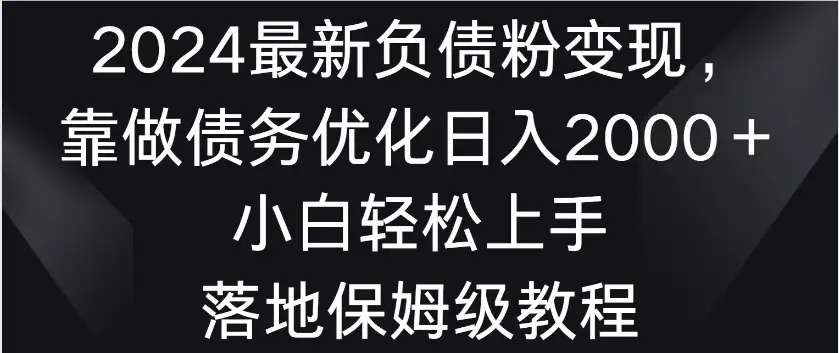 2024最新负债粉变现，靠做债务优化日入2000＋小白轻松上手 落地保姆级教程-优优云创网