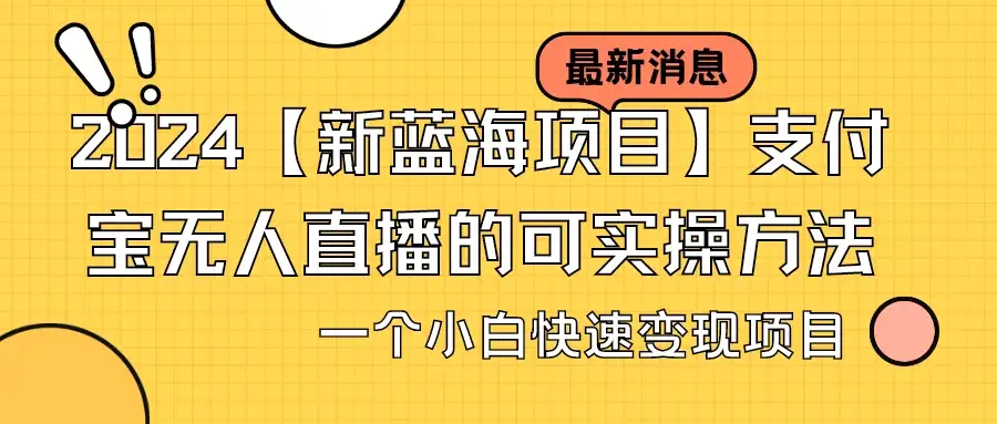 2024【新蓝海项目】支付宝无人直播的可实操方法，一个小白快速变现项目-优优云创网