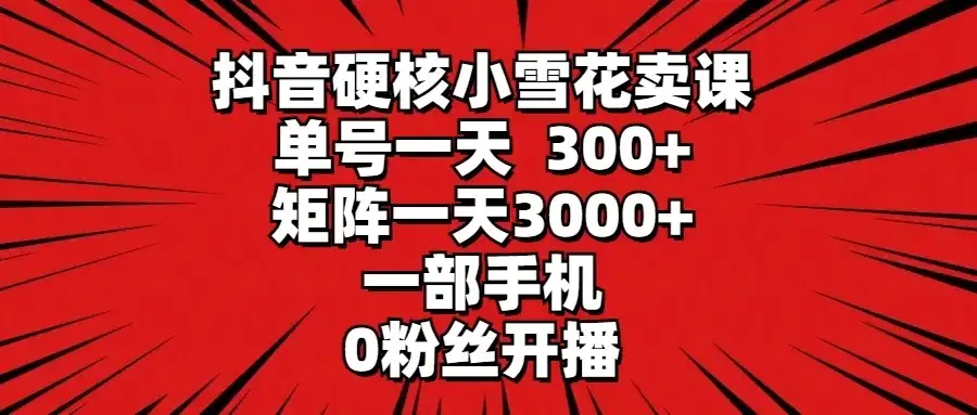 抖音硬核小雪花卖课，单号一天300+，矩阵一天3000+，一部手机0粉丝开播-优优云创网