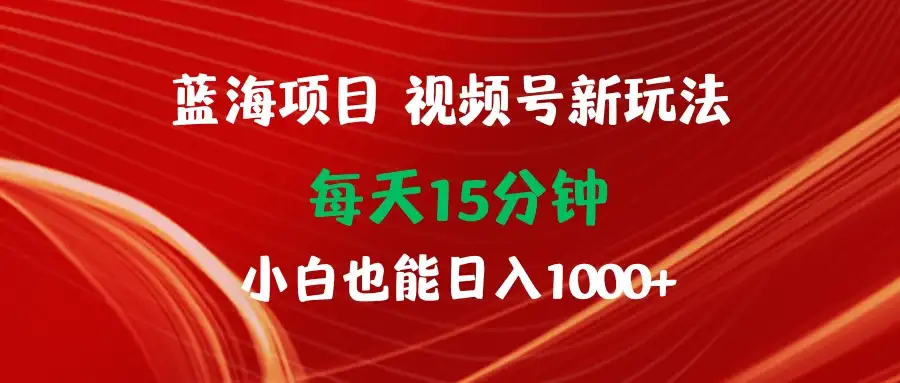 蓝海项目视频号新玩法 每天15分钟 小白也能日入1000+-优优云创网