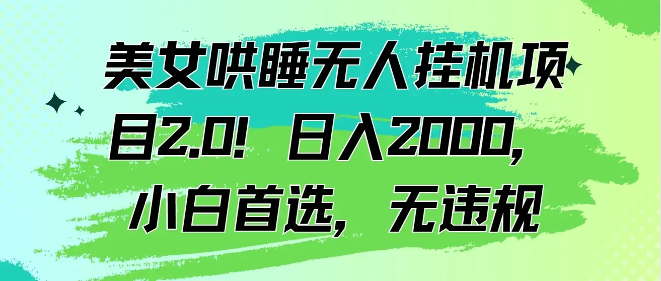 美女哄睡无人挂机项目2.0！日入2000，小白首选，无违规-优优云创网