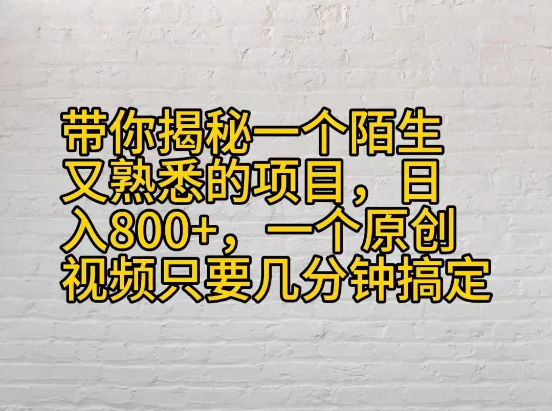 带你揭秘一个陌生又熟悉的项目，日入800+，一个原创视频只要几分钟搞定-优优云创网
