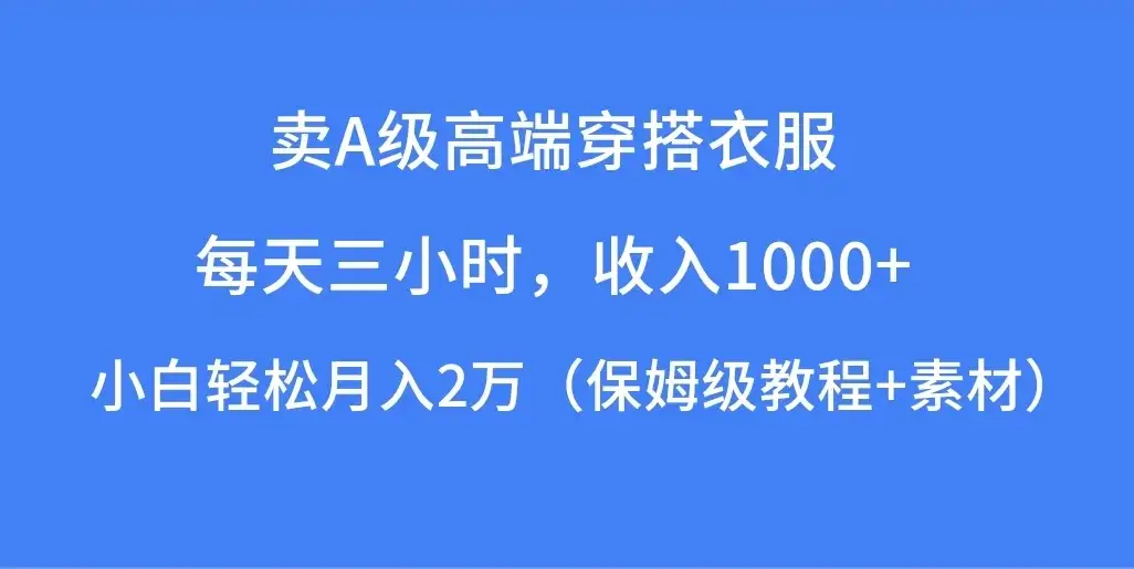 每天三小时，收入1000+，卖A级高端穿搭衣服，小白轻松月入2万，（保姆级教程+素材）-优优云创网