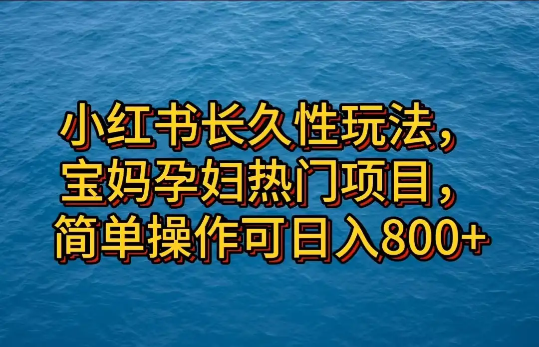 小红书长久性玩法，宝妈孕妇热门项目，简单操作可日入800+-优优云创网