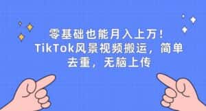 零基础也能月入上w,TikTok风景视频搬运,简单去重,无脑上传-优优云创网