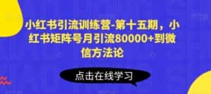 小红书引流训练营-第十五期,小红书矩阵号月引流80000+到微信方法论-优优云创网