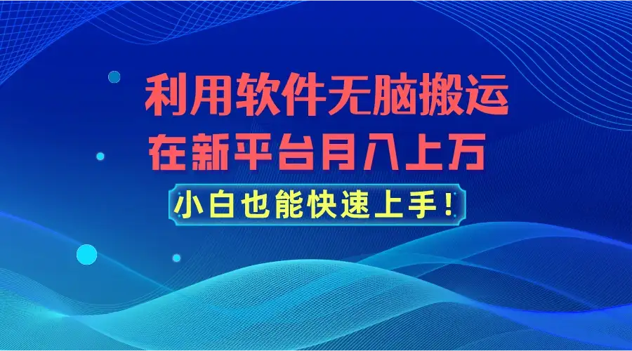 利用软件无脑搬运，在新平台月入上万，小白也能快速上手-优优云创网
