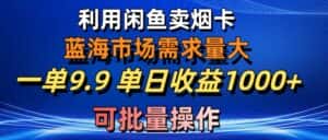 (10579期)利用咸鱼卖烟卡,蓝海市场需求量大,一单9.9单日收益1000+,可批量操作-优优云创网