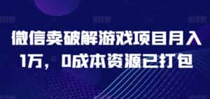微信卖破解游戏项目月入1万,0成本资源已打包-优优云创网