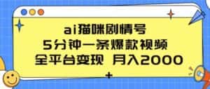 ai猫咪剧情号 5分钟一条爆款视频 全平台变现 月入2K+-优优云创网