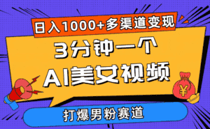 （10645期）3分钟一个AI美女视频，打爆男粉流量，日入1000+多渠道变现，简单暴力，…-优优云创网