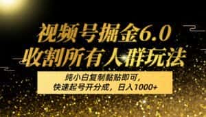 视频号掘金6.0收割所有人群玩法！纯小白复制黏贴即可，快速起号开分成，日入1000+-优优云创网