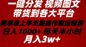 （10667期）2024年 一键分发带货图文视频  简单易上手 无脑赚收益 每天半小时日入1…-优优云创网