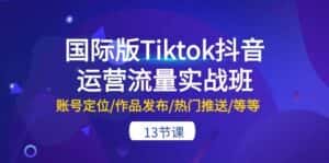 国际版Tiktok抖音运营流量实战班:账号定位/作品发布/热门推送/等等(13节)-优优云创网