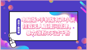 电脑版+手机版有声小说挂载无人直播间搭建，暴力涨粉3天过千粉-优优云创网