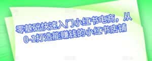 零基础快速入门小红书电商,从0-1打造能赚钱的小红书店铺-优优云创网