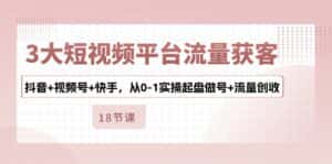 (10778期)3大短视频平台流量获客,抖音+视频号+快手,从0-1实操起盘做号+流量创收-优优云创网