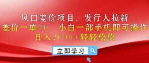 （10827期）风口差价项目，发行人拉新，差价一单40，小白一部手机即可操作，日入20…-优优云创网
