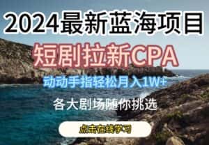 2024最新蓝海项日,短剧拉新CPA,动动手指轻松月入1W,全各大剧场随你挑选-优优云创网