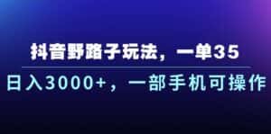 （10909期）抖音野路子玩法，一单35.日入3000+，一部手机可操作-优优云创网