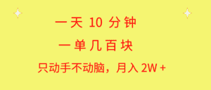 （10974期）一天10 分钟 一单几百块 简单无脑操作 月入2W+教学-优优云创网