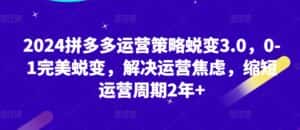 2024拼多多运营策略蜕变3.0,0-1完美蜕变,解决运营焦虑,缩短运营周期2年+-优优云创网