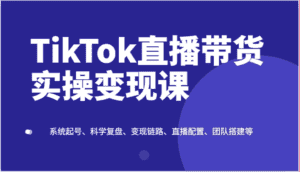 TikTok直播带货实操变现课:系统起号、科学复盘、变现链路、直播配置、团队搭建等-优优云创网
