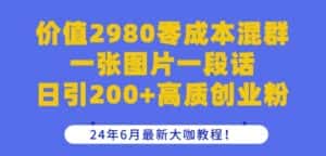 价值2980零成本混群一张图片一段话日引200+高质创业粉,24年6月最新大咖教程-优优云创网