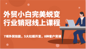 外贸小白完美蜕变行业销冠线上课程-7项外贸技能,5大社媒开发,8种客户背调-优优云创网
