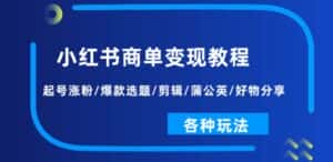 小红书商单变现教程:起号涨粉/爆款选题/剪辑/蒲公英/好物分享/各种玩法-优优云创网