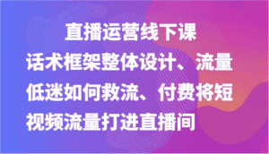 直播运营线下课-话术框架整体设计、流量低迷如何救流、付费将短视频流量打进直播间-优优云创网