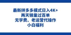 (11189期)拼多多最新模式日入4K+两天销量过百单,无学费、老运营代操作、小白福利-优优云创网