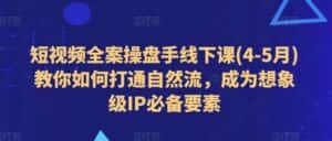 短视频全案操盘手线下课(4-5月)教你如何打通自然流，成为想象级IP必备要素-优优云创网