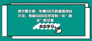 某付费文章:年赚100w的虚拟项目打法,号称5000多字没有一句“废话”的文章-优优云创网