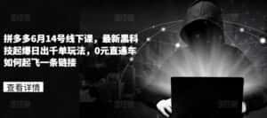 拼多多6月14号线下课，最新黑科技起爆日出千单玩法，0元直通车如何起飞一条链接-优优云创网
